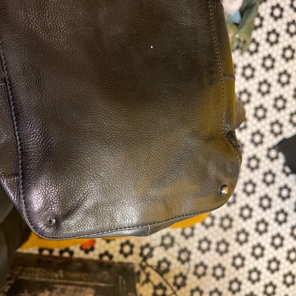 Black Leather Tote Bag with Fringe - Picture 8 of 10